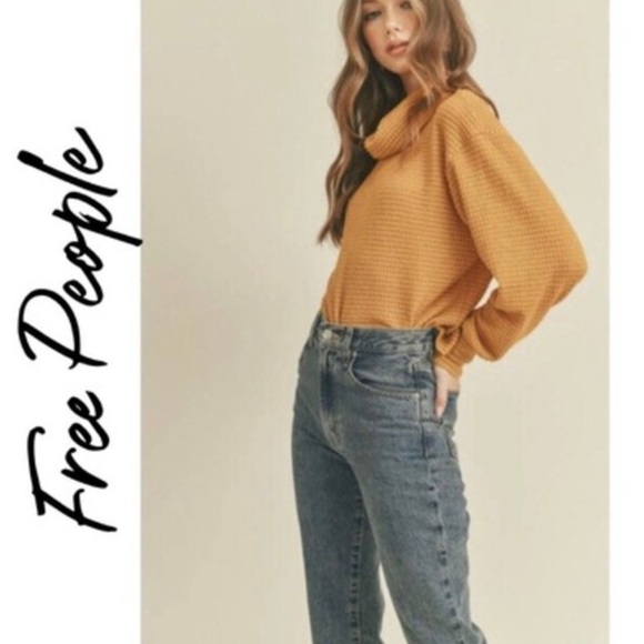 Free People Canyon Moon Waffle Mustard Oversized Surplice Back Top S/M/L/XL NWT - Picture 3 of 16
